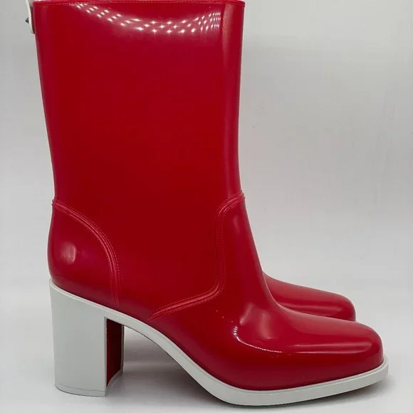 Christian Louboutin LOUBIRAIN 70 PVC Rubber Rain Rainboots Block Heel Boots - Picture 7 of 11